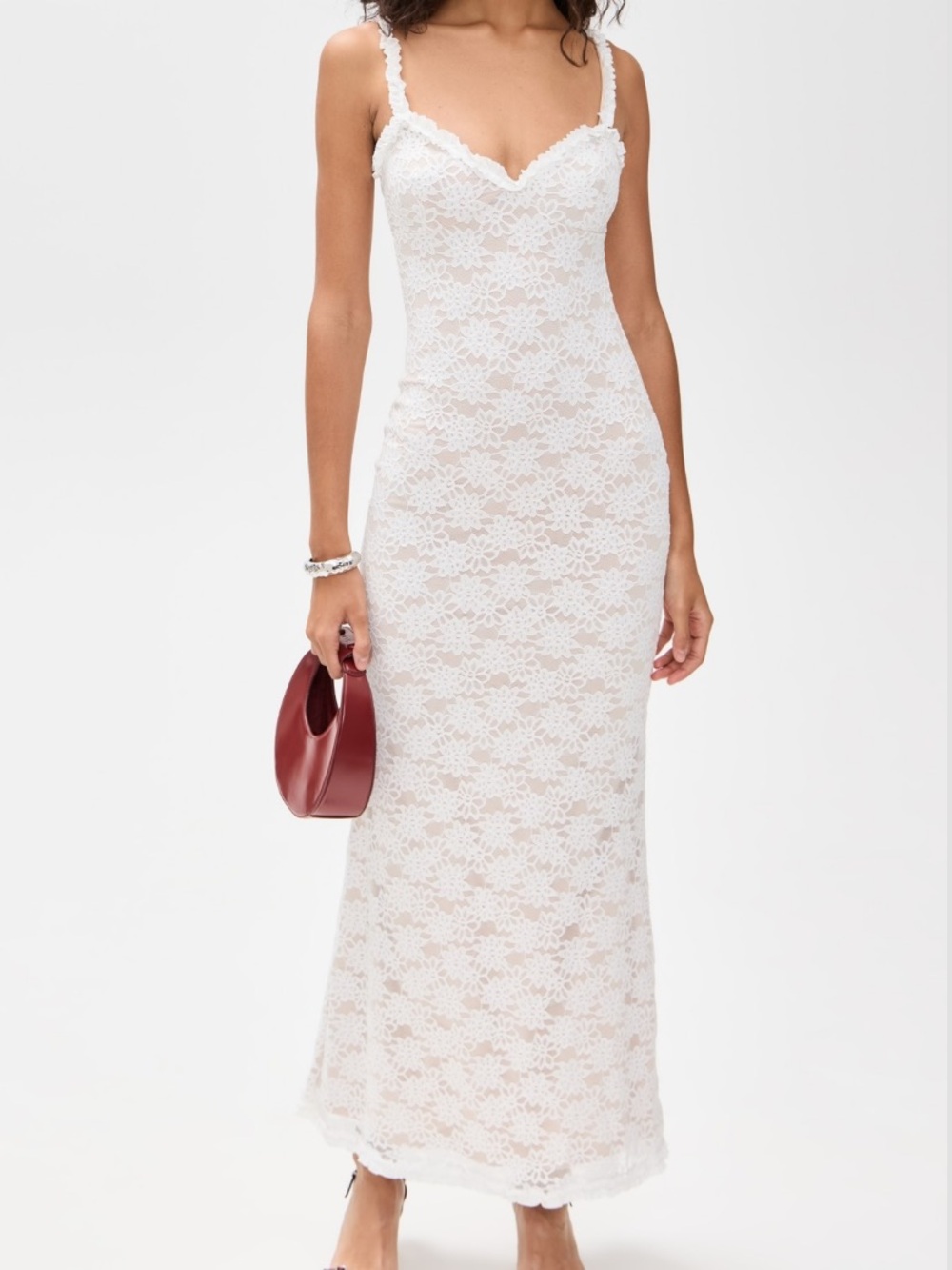 Lace Slip Maxi Dress in White